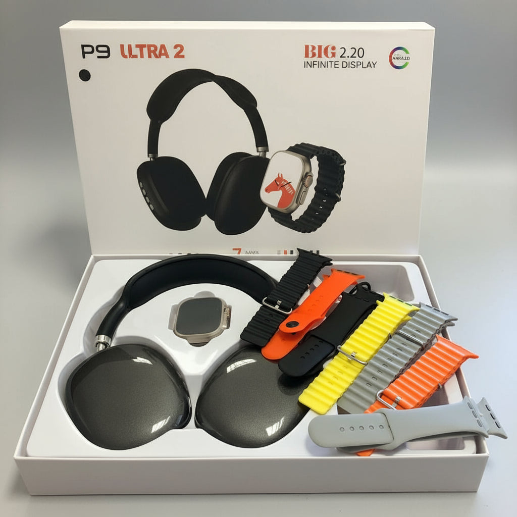 Smartwatch Ultra 2 + Auriculares P9 + 7 Correas Exclusivas | Pack Premium 3 en 1