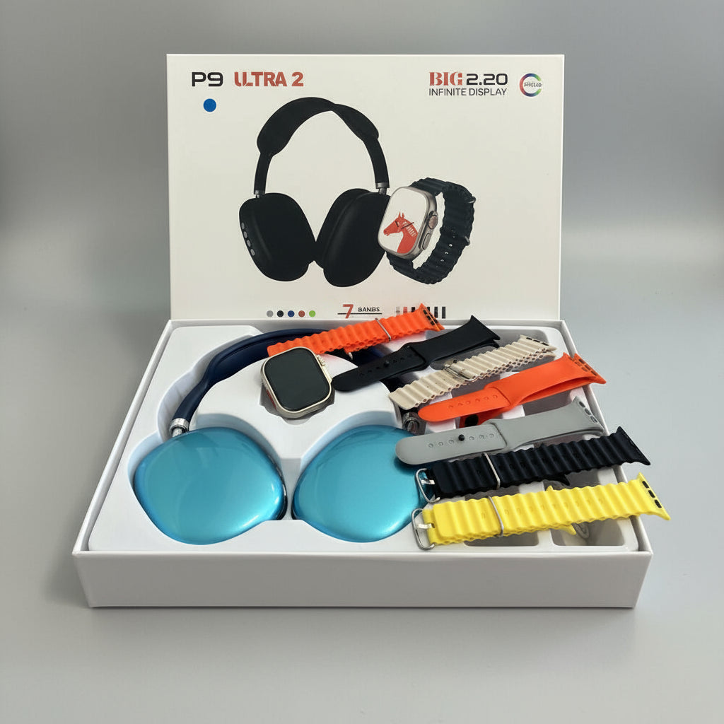 Smartwatch Ultra 2 + Auriculares P9 + 7 Correas Exclusivas | Pack Premium 3 en 1