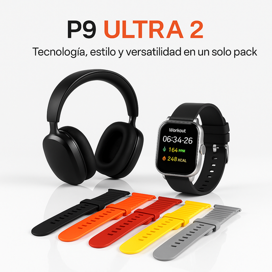 Smartwatch Ultra 2 + Auriculares P9 + 7 Correas Exclusivas | Pack Premium 3 en 1