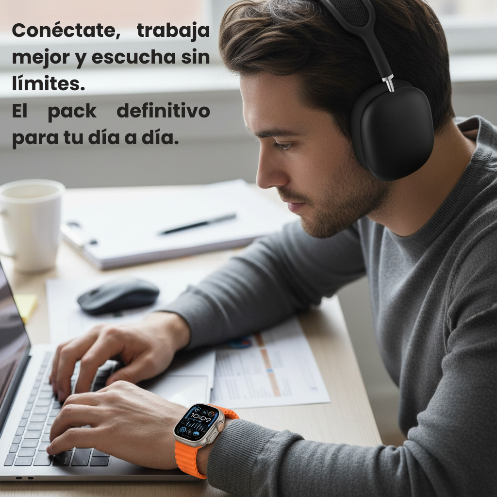 Pack 3 en 1 Smartwatch Ultra 2 + Auriculares P9 + 7 Correas