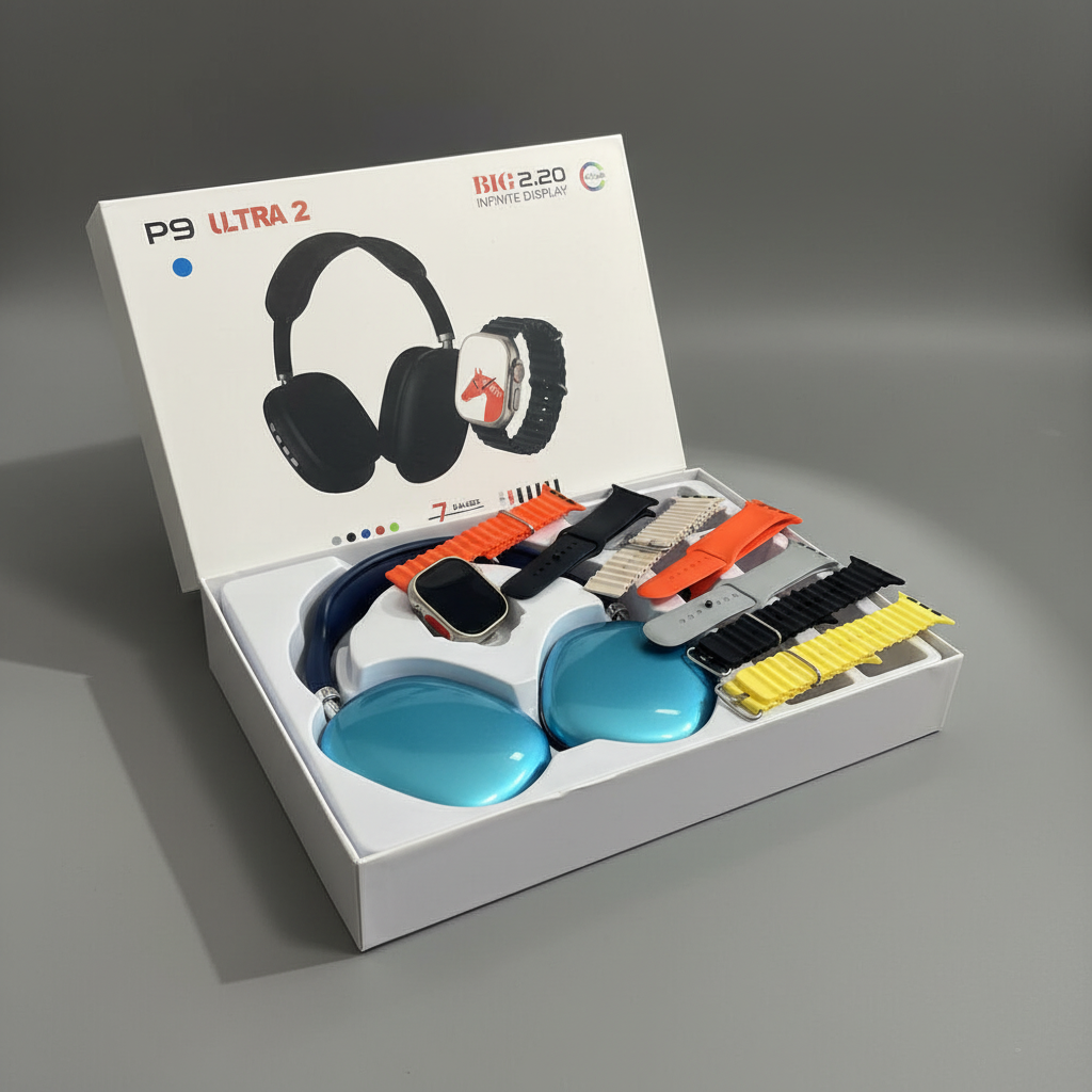 Pack 3 en 1 Smartwatch Ultra 2 + Auriculares P9 + 7 Correas